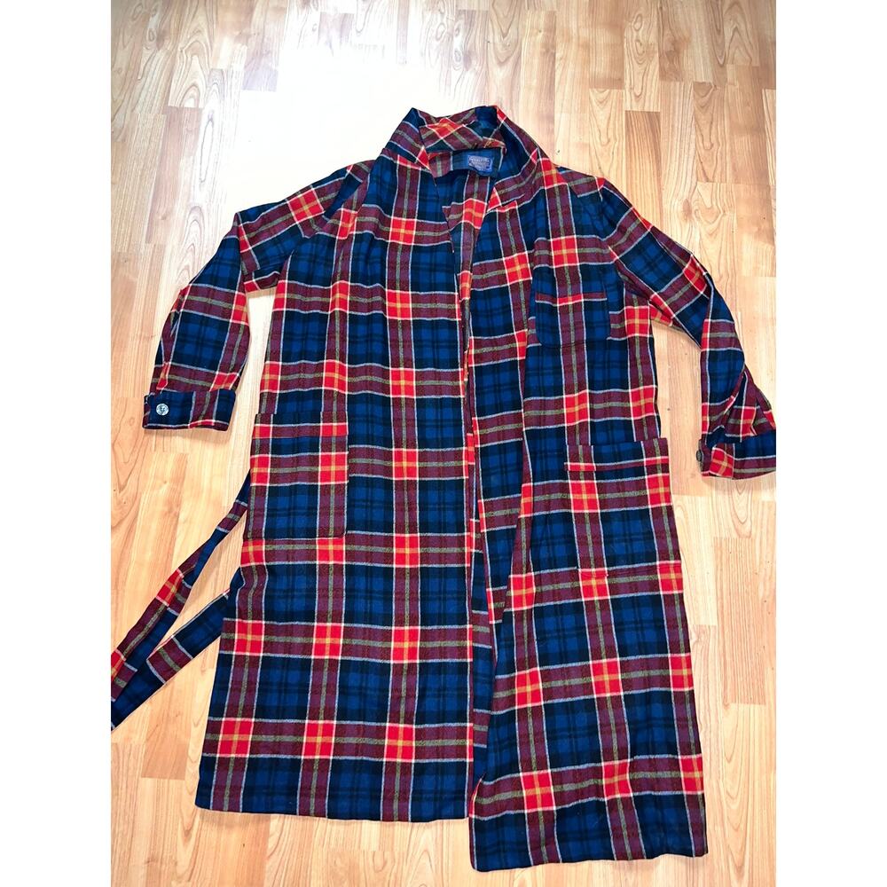 Vintage Pendleton Robe Red Blue Multicolor Plaid Pure Wool USA Made VTG XL